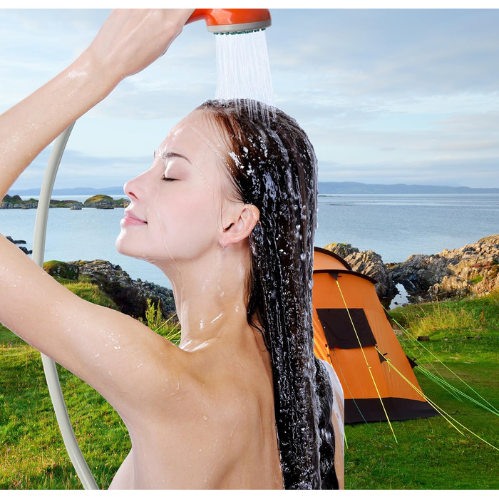 Portable Outdoor Camping Shower, Battery Powered - Compact Hand Shower with Rechargeable Camping Shower and Pump, Pumps Water from Bucket into a Consistent, Gentle Shower Stream