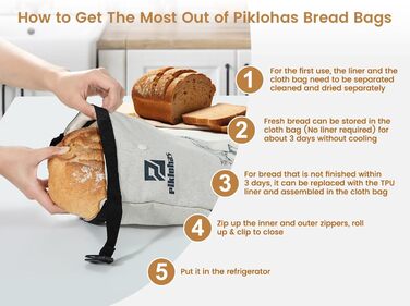 Piklohas 10-дюймовий хлібний ніж з хвилястим лезом з німецької нержавіючої сталі HC, ніж для нарізання булочок, гострий пекарський ніж для хліба та сніданку в подарунковій коробці (льняний мішечок темно-синій)