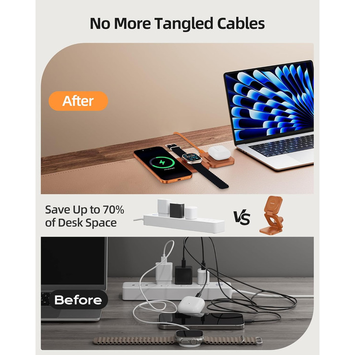 Зарядний пристрій KU XIU X55 Turbo Qi2.2 25W Magsafe 3-в-1: для Apple Watch, iPhone 17-12 та AirPods, помаранчевий