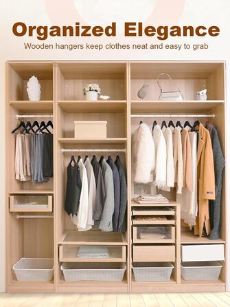 Дерев'яні вішалки для одягу HOUSE DAY, 20 шт., чорного кольору, широкі (44,5 см), з натурального дерева, обертаються, для сорочок, костюмів та курток