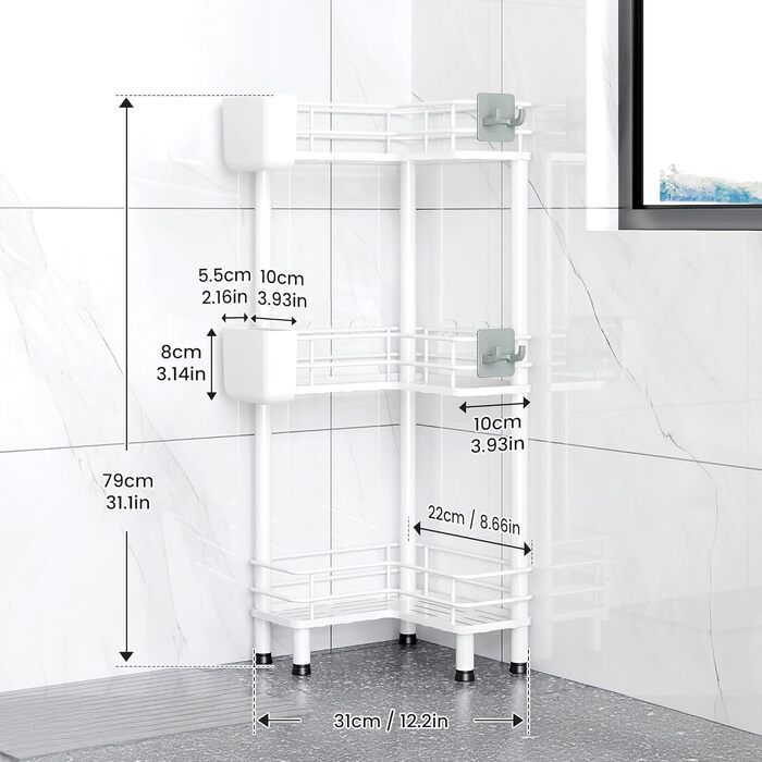 Набір з 3 кутових поличок для душу Orimade, нержавіюча сталь, без свердління, для ванної кімнати