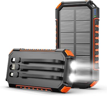 Power Bank A ADDTOP 22.5W 20000mAh Сонячна Бездротова Зовнішня Батарея з 2 USB-кабелями та Ліхтариком для Телефонів, Планшетів, Кемпінгу (Чорний)