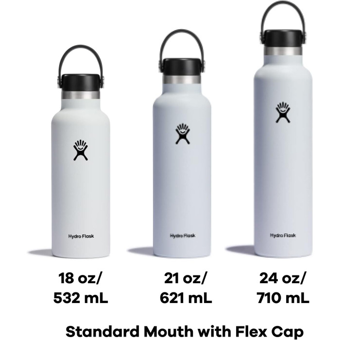 HYDRO FLASK - 532ml (18oz) Water Bottle - Vacuum-Insulated Stainless Steel Water Bottle - Sports Bottle with Leak-Proof Flex Cap & Strap - Dishwasher-Safe Thermos Bottle - Wide Mouth - Laguna
