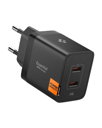 Зарядний пристрій Spigen ArcStation Essential GaN 47W 2xUSB-C з PPS та PD 3.0, чорний