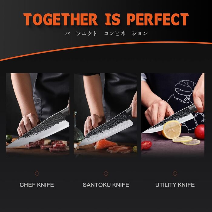 Ніж Santoku Purple Dragon професійний шеф-ніж з високоякісної вуглецевої сталі, 16.8 см (3 шт.)
