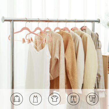 SONGMICS Clothes Hangers, 24 Pack, 42 cm, Clothes Hangers with Adjustable Clamps and Gold-Colored Hooks, Non-Slip, Space-Saving, for Skirts, Light Pink CRF14PK24, Standard, Pink (Light)