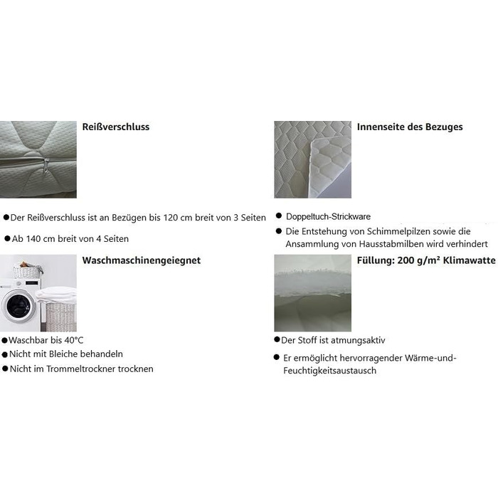 Mattress cover 180 x 200 cm. Quilted mattress protector with zipper. Various thicknesses (180 x 200 x 4 cm)