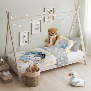 Дитяча постільна білизна CLEAVEN 100x135 см | 100% бавовна, м'яка та дихаюча | Для комфортного сну | Змінний малюнок пінгвіна | CLEAVEN Pinguin 006
