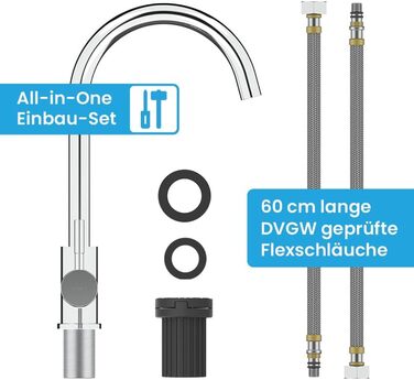 Кухонний змішувач Bächlein Plivo з нержавіючої сталі (щіткова обробка) – одноручний з 360° поворотним виливом, масивний кухонний кран (круглий, хром)