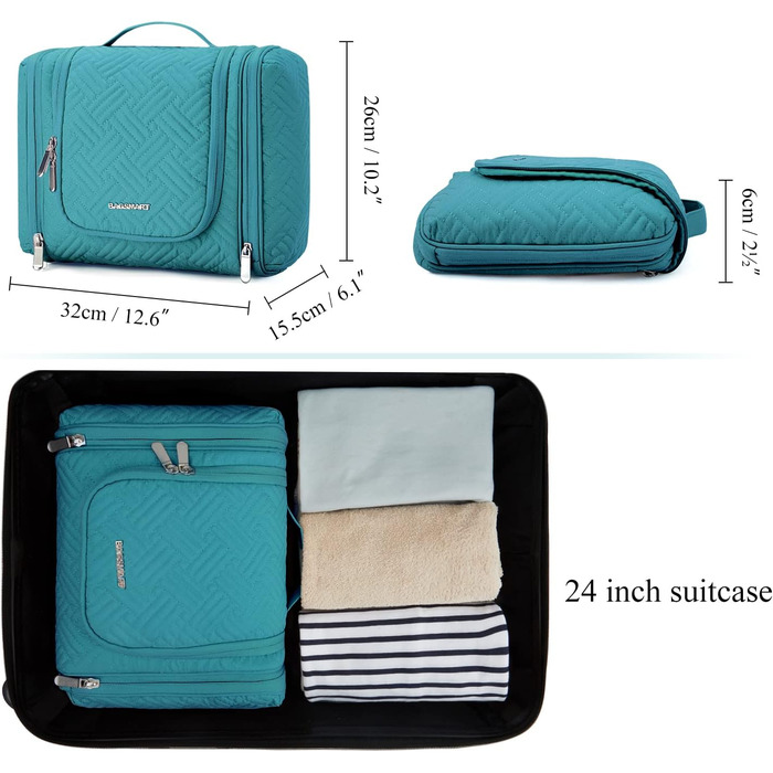 Women's Toiletry Bag, BAGSMART Travel Toiletry Organizer with Hanging Hook, Waterproof Cosmetic Makeup Bags Travel Organizer for Shampoo, Full Size Containers, Toiletries, Black L Black