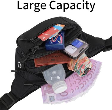 Чоловіча/Жіноча поясна сумка на пояс, 30 см, унісекс, для подорожей, туризму, прогулянок з собакою, чорна