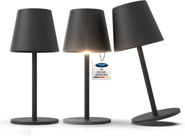 Настільна LED лампа LUNA-80-W з регулюванням яскравості, акумуляторна, 5200mAh, до 72 годин роботи, регульована висота (5 положень), сенсорне управління, тепле біле та кольорове підсвічування (7 кольорів), комплект з 3 шт (чорний)