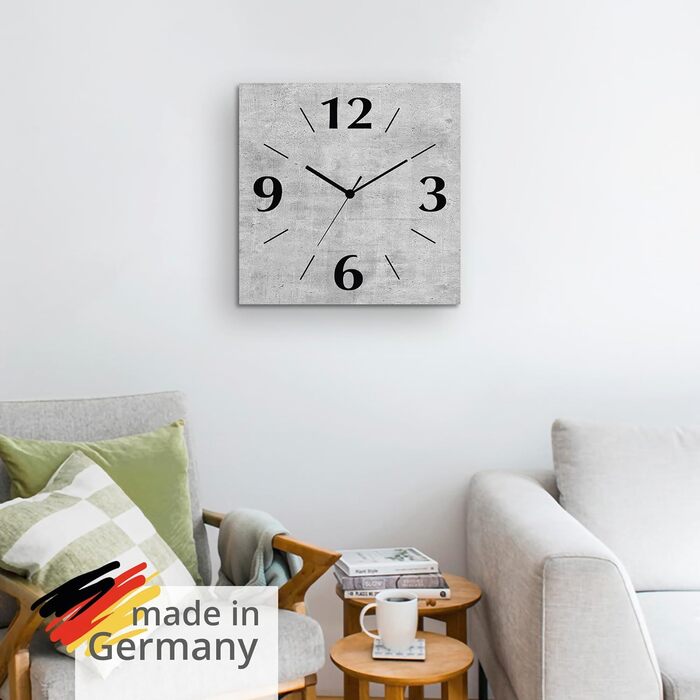 ARTLAND Wall Decor Wall Clock without Ticking Sound, Aluminum, 30x30 cm, Square, Silent, Analog, 4 Numerals, 30x30 cm, U1RE Optics (Concrete, Quartz Clock)