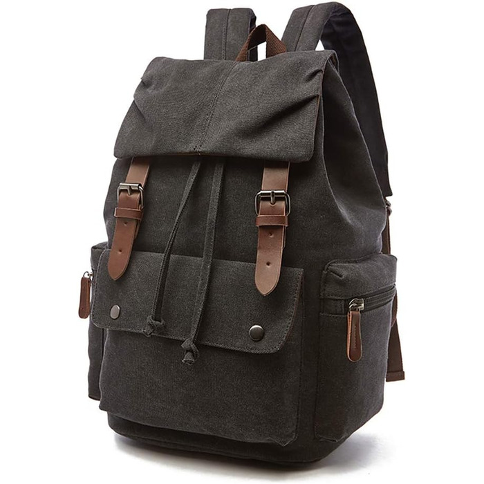 Canvas Backpack Vintage for Laptop Daypack Hiking Travel Large Capacity Bag Unisex (Black)