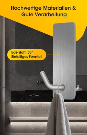 Набір гачків для рушників без свердління, 10 шт., самоклеючі гачки з нержавіючої сталі 304, міцні клейкі гачки для великих предметів, клейкі гачки для ванної, туалету та кухні, стійкі до іржі, срібні