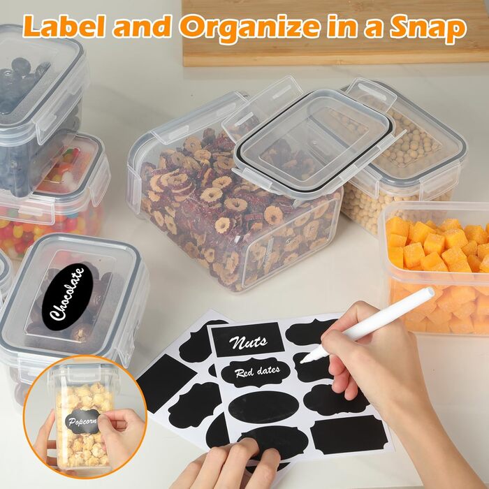 Набір контейнерів для зберігання Withosent (24 шт.) з кришкою, 2L, 1.6L, 0.8L