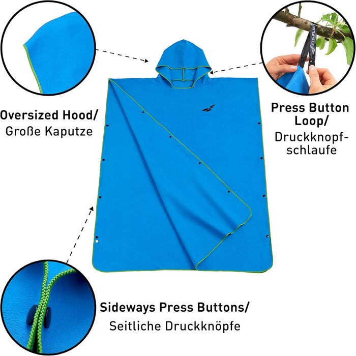 Fit-Flip Strandponcho for Surfers - Poncho Towel Quick-Drying Microfiber - Changing Aid Beach - Surf Ponchos Ultralight - Bathing Poncho for Adults