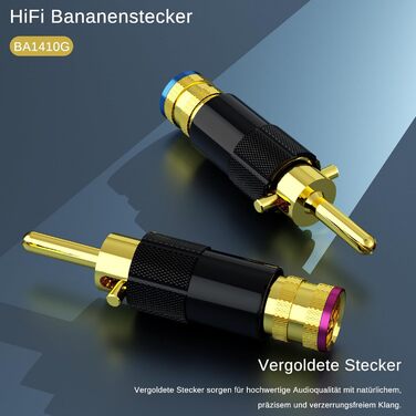 Комплект позолочених бананових роз'ємів Monosaudio (8 шт.) для акустичних кабелів, домашнього кінотеатру та AV-ресиверів, модель BA1410