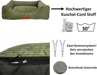 Ортопедичне ліжко для собак Elropet з м'якого корду, корзина для собак (Оливковий, XS/S/M/L/XL)