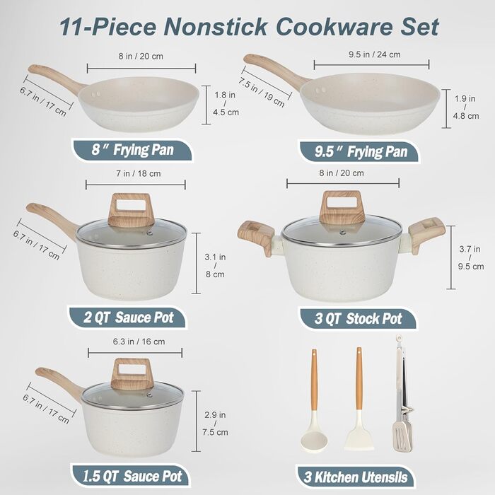 Набір кухонного посуду з антипригарним покриттям, 11 предметів, для духовки та гриля (до 177°C), каструлі та сковорідки, кухонний набір, сковорідки, каструлі, сотейник, для кухні, для дому, придатний для миття в посудомийній машині