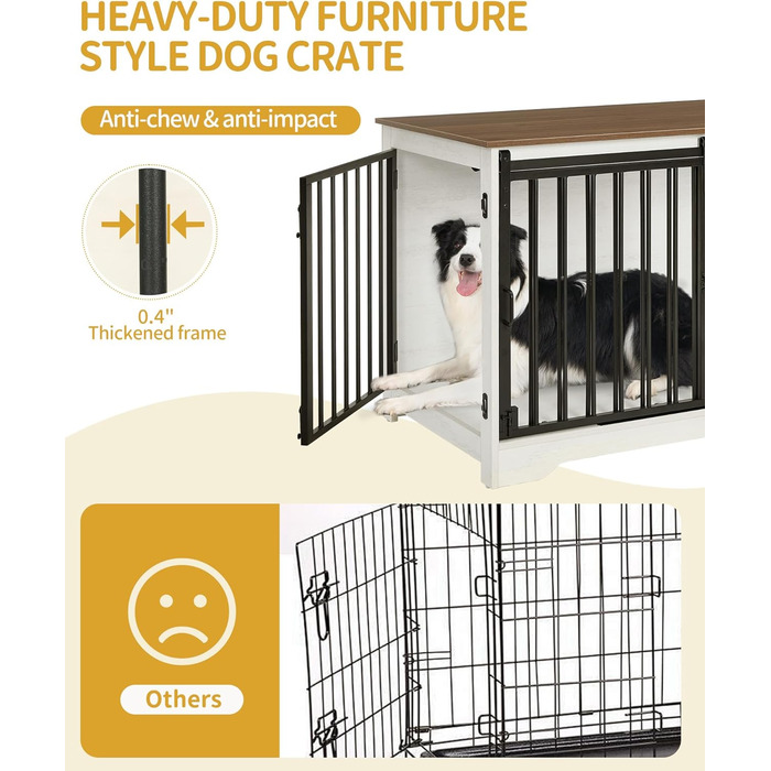 Клітка для собак Hzuaneri, 100 см, дерев'яна, з розсувними дверима, для дому, для маленьких/середніх/великих собак, 100 x 60 x 68 см, білий/коричневий колір