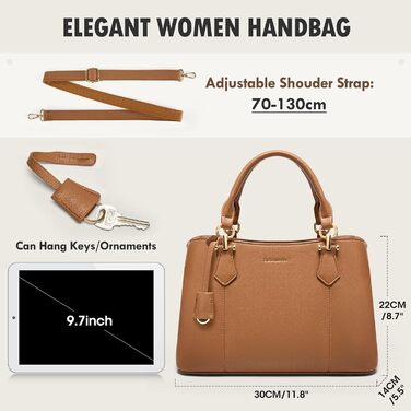 Жіноча сумка RAINSMORE середнього розміру з PU шкіри, коричнева: сумка-тоут, сумка на плече, ручна сумка