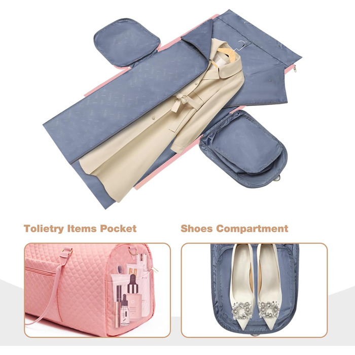 Чемодан-мішок 2 в 1 для жінок, великий складний дорожній мішок Weekender з 6 органайзерами для одягу та відділенням для взуття, спортивна сумка для подорожей, ручна поклажа, чорний (2.рожевий, 50 л)