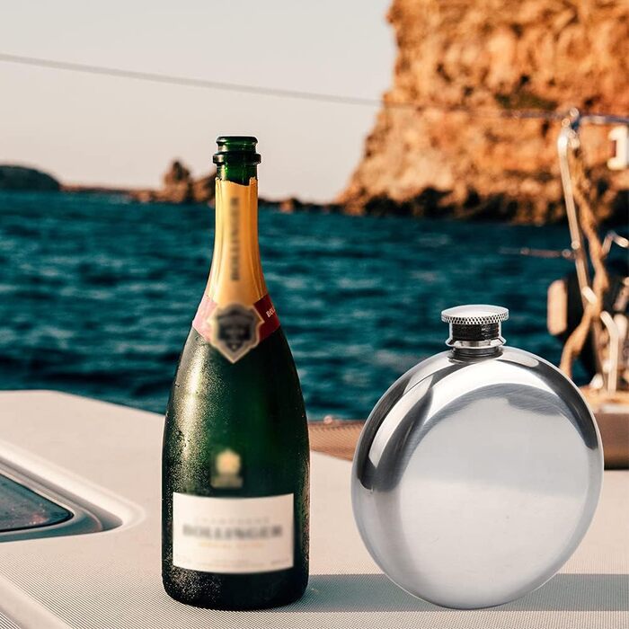 Набір з 2 флаконів для алкоголю з нержавіючої сталі, 177 мл, для віскі, коньяку, кемпінгу, подорожей, барів та вечірок (сріблястий)