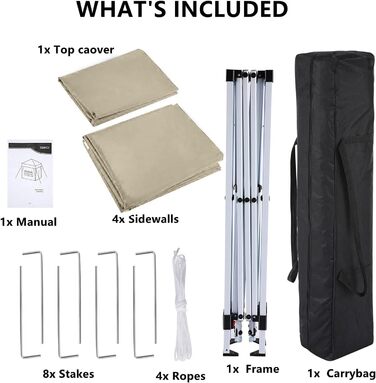 COBIZI Gazebo 3x3 Waterproof Folding Gazebo with 4 Side Walls Outdoor Folding Gazebo Stable UV Protection 50+ Pop-Up Garden Gazebo Party Tent for Outdoors, Garden, Party, Wedding, Market (Khaki, 3x3m)
