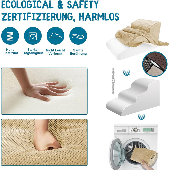 Сходинки для собак Zvonema: 3 сходинки, 60x40x40 см, водонепроникні, з неслизьким покриттям, для маленьких собак, бежеві