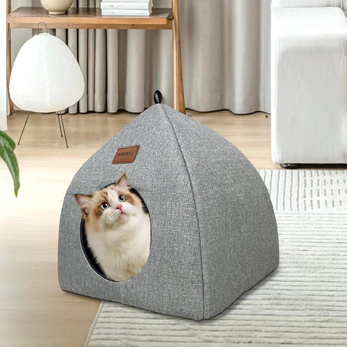 Кіт-будиночок Katzenhöhle для дому з подушкою, складаний, миючий, зручний, сірий, 40x40x35 см