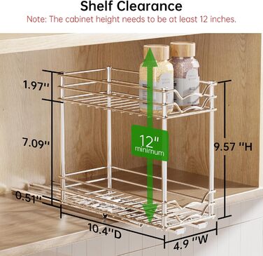 Висувна полиця для спецій, 2 яруси, органайзер для кухні, регульована висота, металева, срібна. Організатор для шафи на кухні, розмір 26,4х12,5х24,3 см