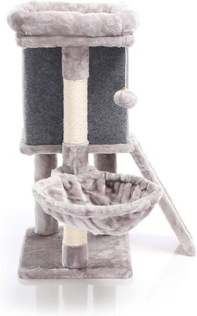 Котячий будиночок-крізьбаум Фудаджо сірого кольору, 71,5 см, з платформою для відпочинку, лежаком, дряпалкою та будиночком для котів