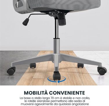 Ергономічне крісло Yaheetech для офісу з підйомними підлокітниками, регульованою підголівником та функцією гойдання, до 136 кг, сіре