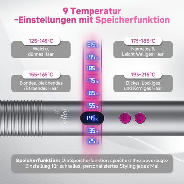 Гладенька щітка-випрямляч з LED дисплеєм, захист від опіків, швидкий нагрів за 30 секунд, професійний випрямляч для волосся з 9 температурними режимами (125°C-215°C), сірий