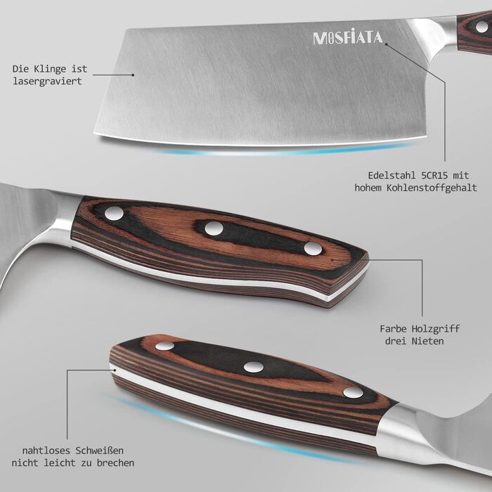 Ніж кухарський MOSFiATA Hackmesser Klassik 20 см з високоякісної сталі з ергономічною ручкою для кухні та ресторану