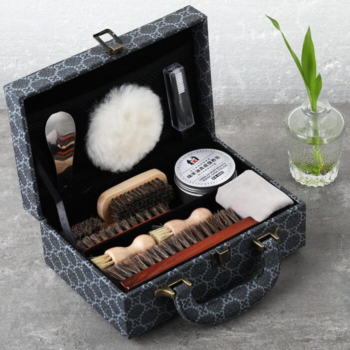 FGXY Shoe Care Set, 11-Piece Shoe Care Set Shoe Polishing Travel Set with Brush Horsehair Shoe Cream Wood Applicator Brushes Shoehorn