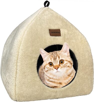 Кішка-будиночок для дому: затишна печерка з м'яким, пральним подушечкою. Розкладне ліжко для котів 40x40x35 см (Бежевий)