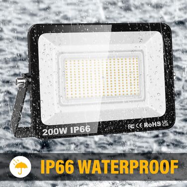RIGIDON 2x 75W LED Floodlights Outdoor, 7500LM Outdoor Floodlight, 3000K Warm White IP66 Waterproof LED Floodlight, Outdoor Lamp for Garden, Courtyards, Garage, Hotel, Sports Field, Workshop (1 x 200W)