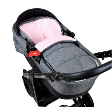 Зимовий конверт-муфта BABYLUX 90 см MINKY для коляски та автокрісла, сірий з рожевим, утеплений, з рукавицею