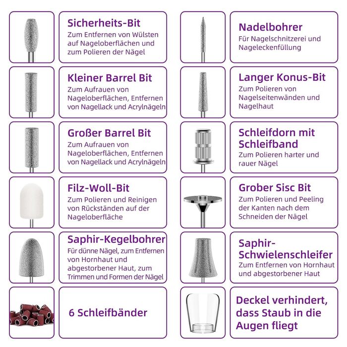 Електричний набір для манікюру та педикюру Nagelfräser: 11 насадок, 9 швидкостей, до 10000 об/хв