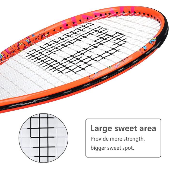 Lunnade Kids Tennis Racket Set - Junior Tennis Racquets for Boys & Girls Ages 3-12 with Cover (Orange, 2-Pack, 25 Inch)