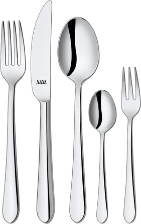 Silit Midi Cutlery Set, 6 Place Settings, 30-Piece, Monobloc Knives, Crominox Stainless Steel 18/10 Polished, Shiny, Dishwasher Safe