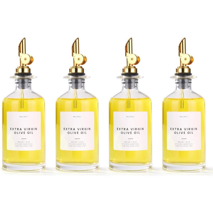 Molimoli Olive Oil Set in Glass, 350-ml Bottles with Weighted Dispensers, 4 Pieces