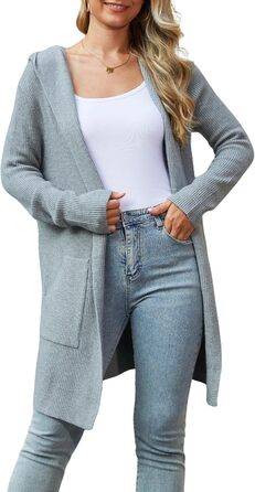 Жіночий трикотажний кардиган JUOIANTANG з довгими рукавами, кишенями та капюшоном, сірий, S-XXL