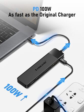 Lemorele USB-C хаб 14-в-1: док-станція з 3 портами дисплея (2 HDMI 4K + VGA), 5 USB-портів (3x USB 3.0), 100W PD, SD/TF кардрідер, аудіо, сумісна з MacBook, Dell, Windows