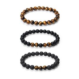 Чоловічі браслети з натурального каміння: тигрове око, лава, онікс, бірюза. Набір 3-4 шт.