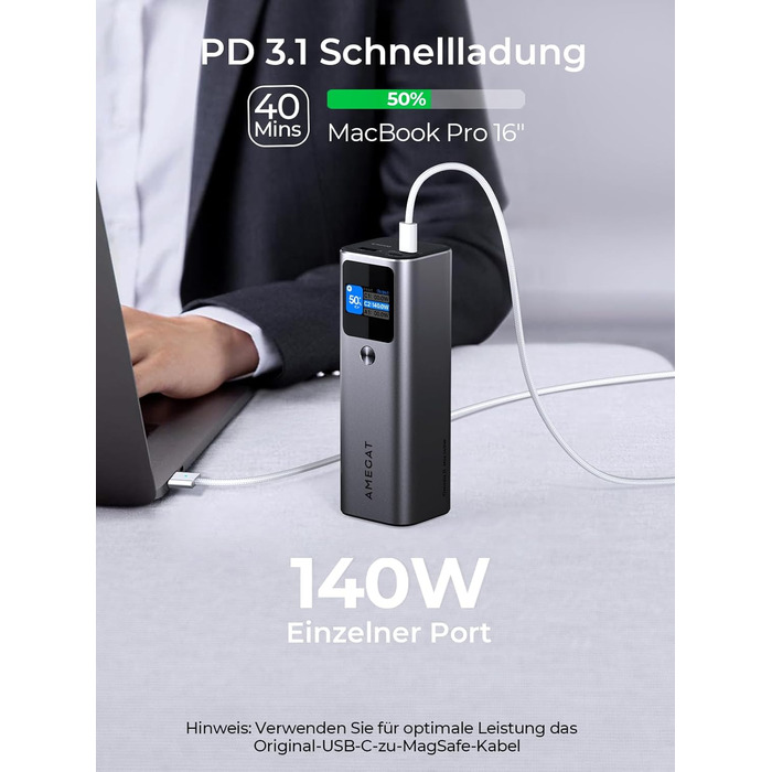 Powerbank 140W, 27600mAh з USB-C PD 3.1: для ноутбуків, планшетів, смартфонів