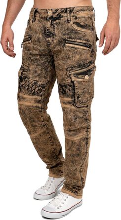 Чоловічі джинси Cipo & Baxx Slim-Fit, Regular-Fit, Biker - коричневі (36W/34L, 39) з ефектом Destroyed та стразами