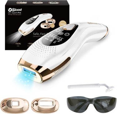 Пристрій для епіляції IPL з охолодженням 6°C, безболісна епіляція для тіла та обличчя, 999,900 імпульсів, 9 рівнів потужності, білий